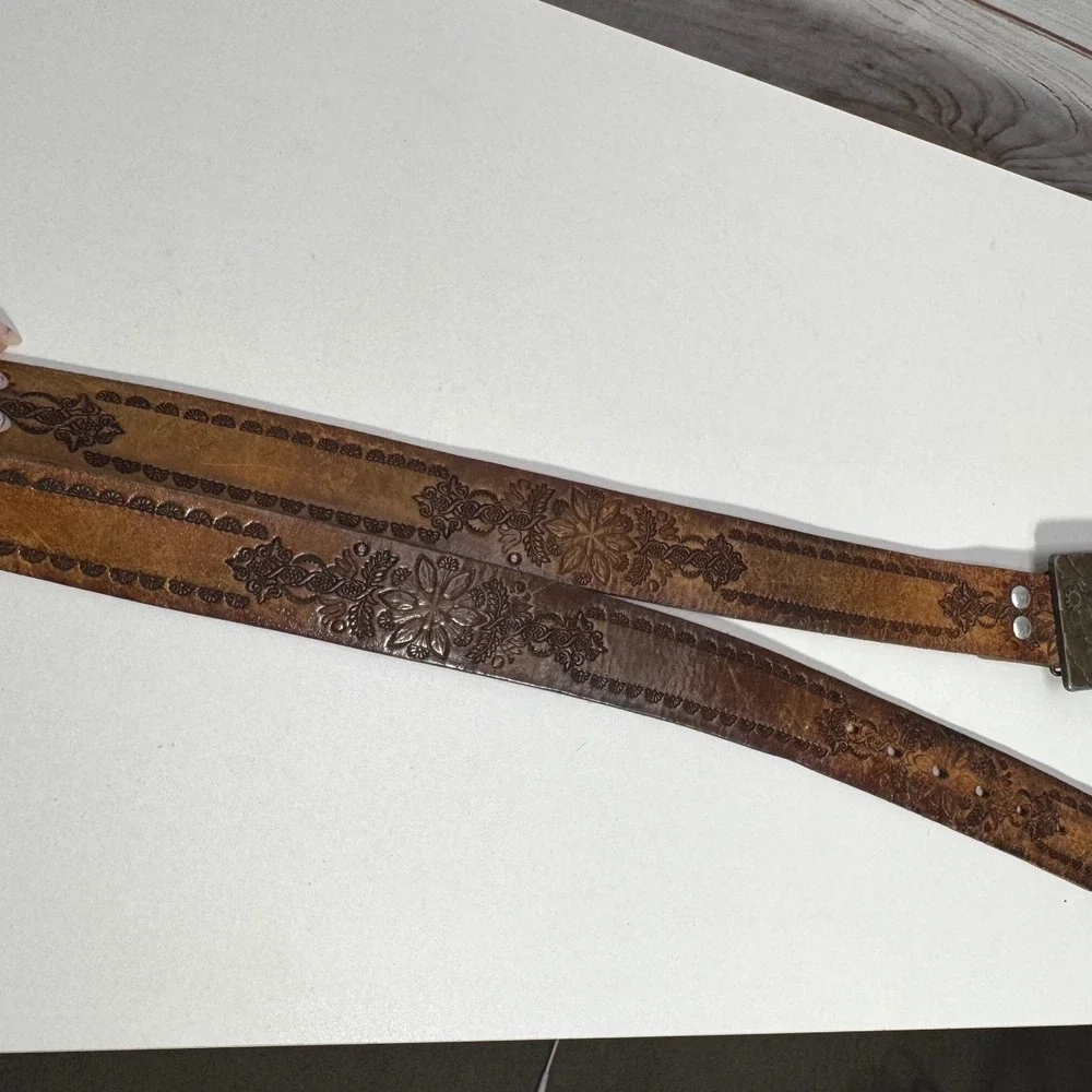 Vintage Jeffrey Dresser Mining Equipment Belt Buckle‎ Tooled Solid Leather Belt